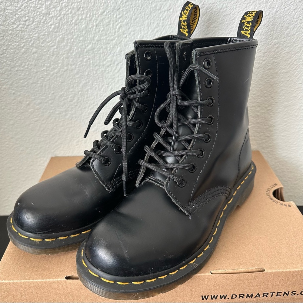 Dr. Martens Black Boots with Yellow Stitching